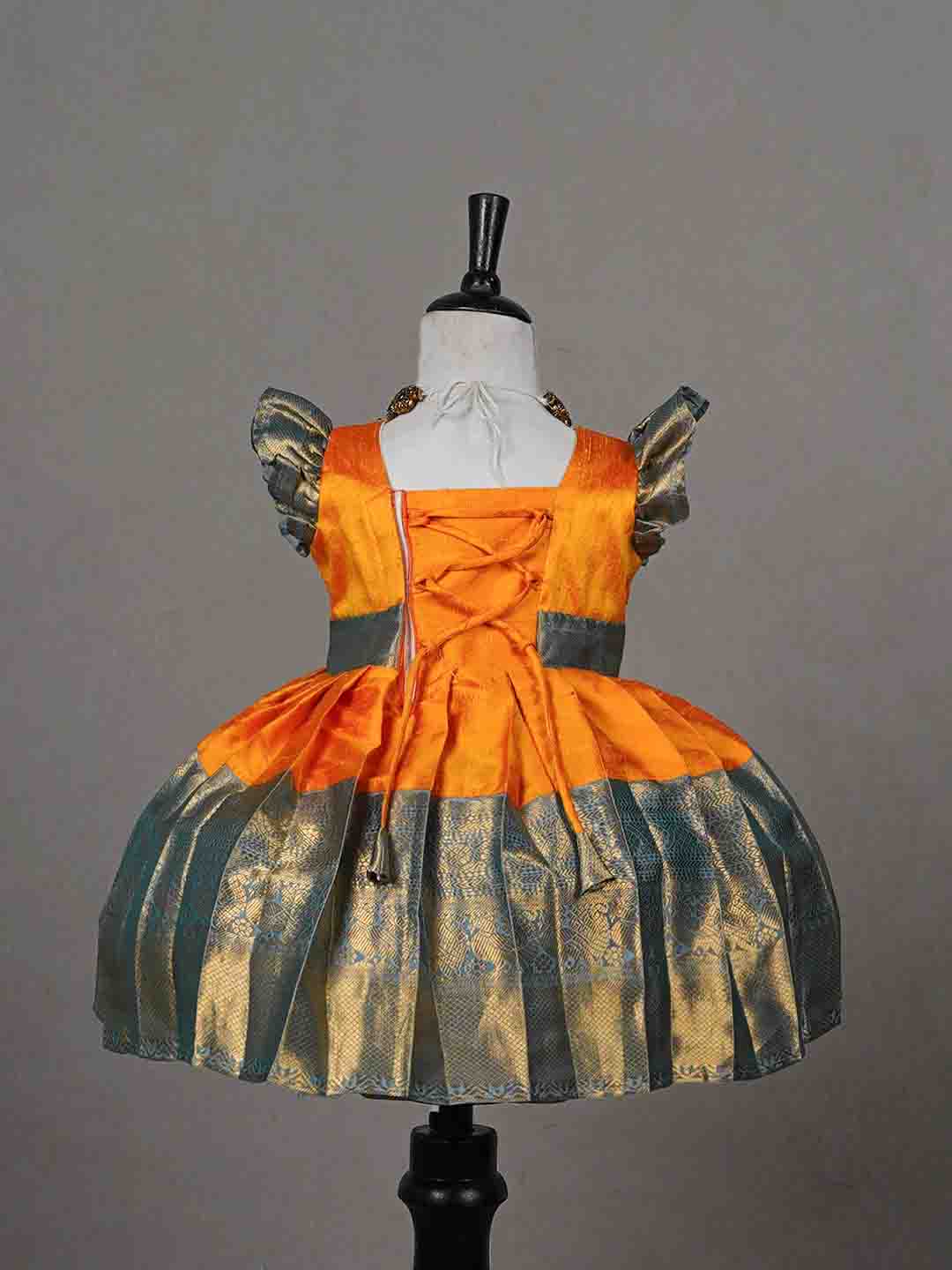 Vibrant Orange and Powder Blue Raw Silk Children's Gown