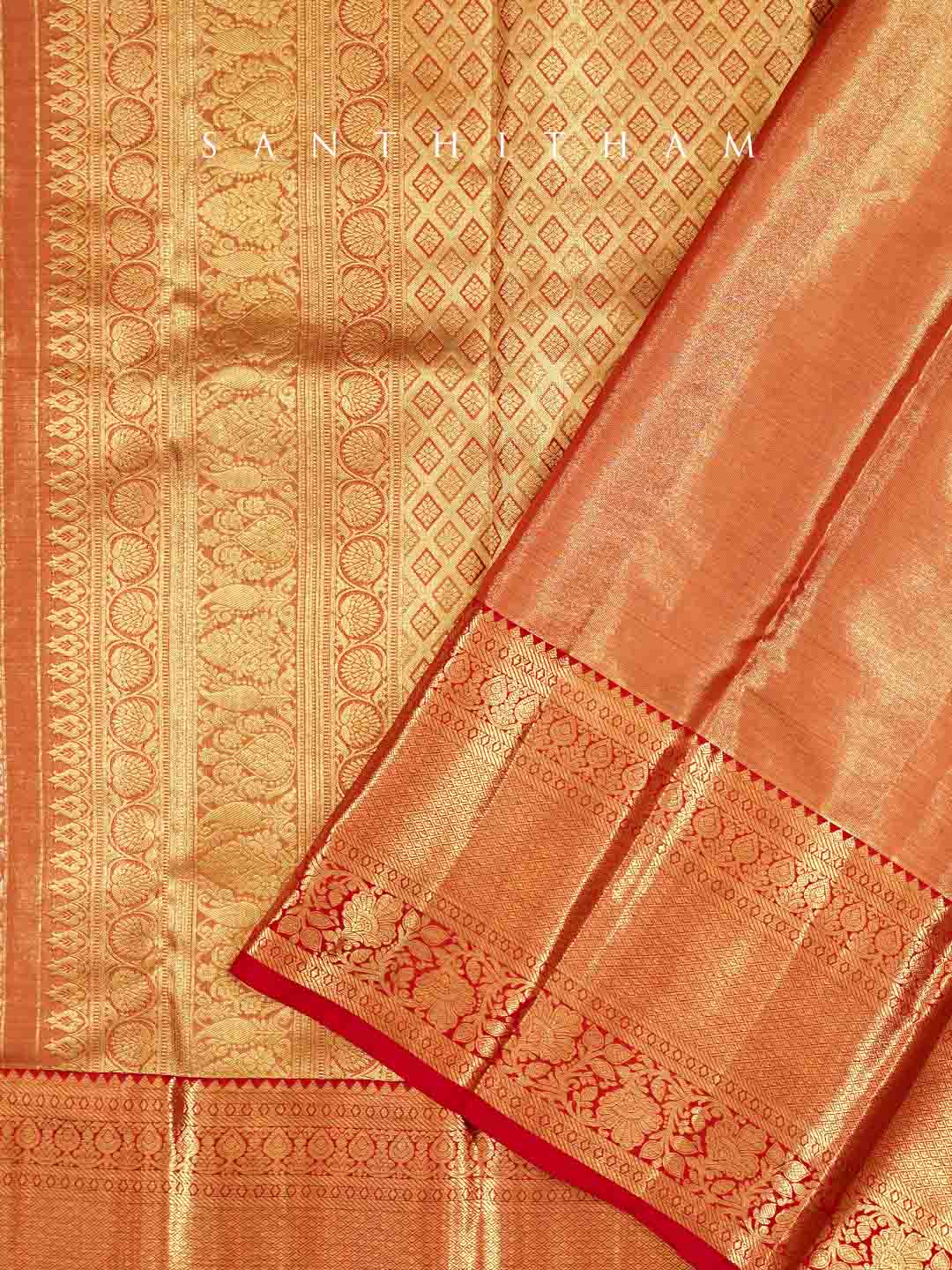 Carrot Orange and Scarlet Red Silk Saree