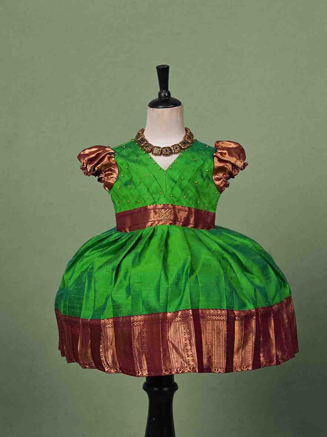 Elegant Green and Rich Copper Raw Silk Children's gown