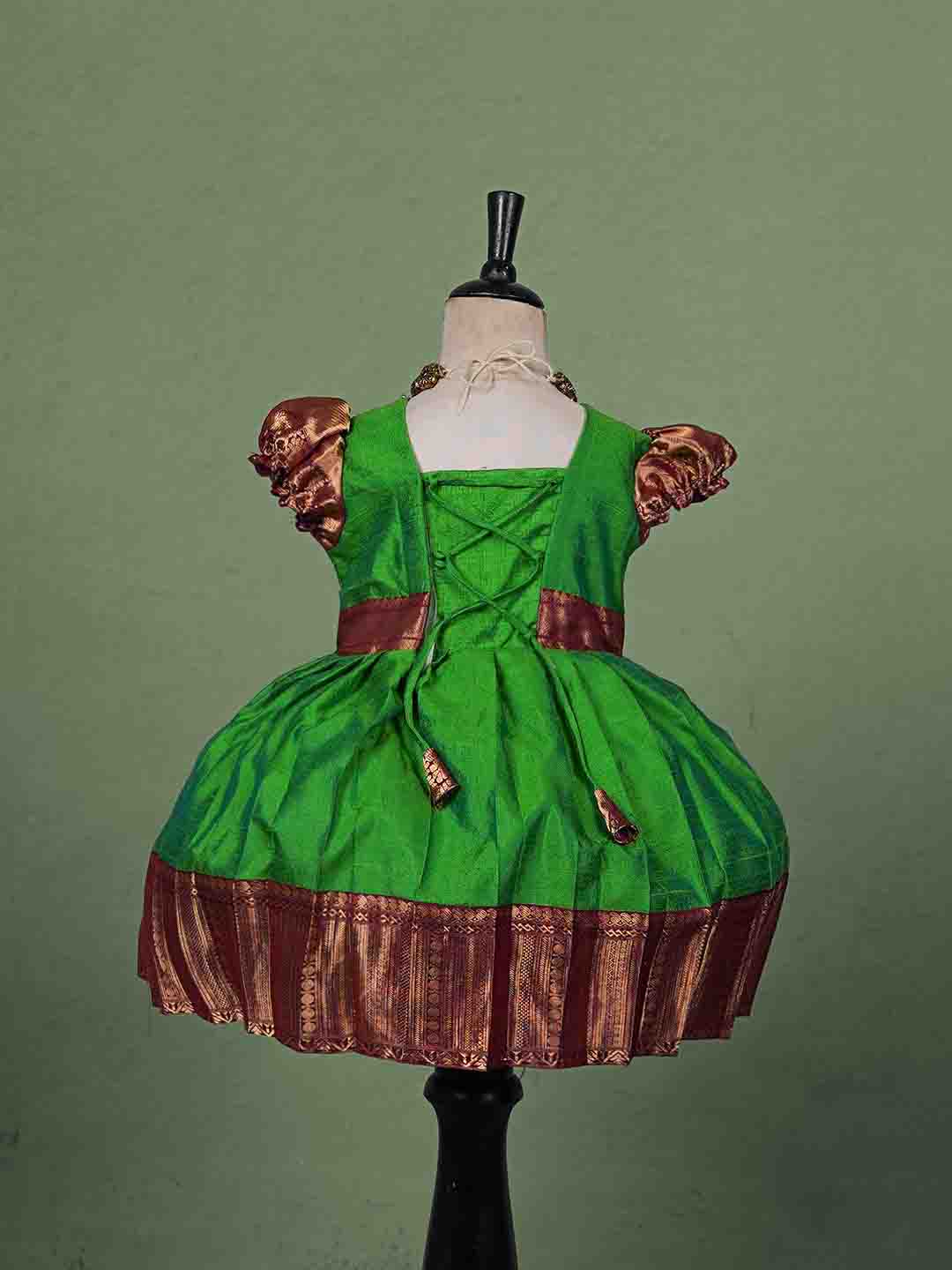 Elegant Green and Rich Copper Raw Silk Children's gown