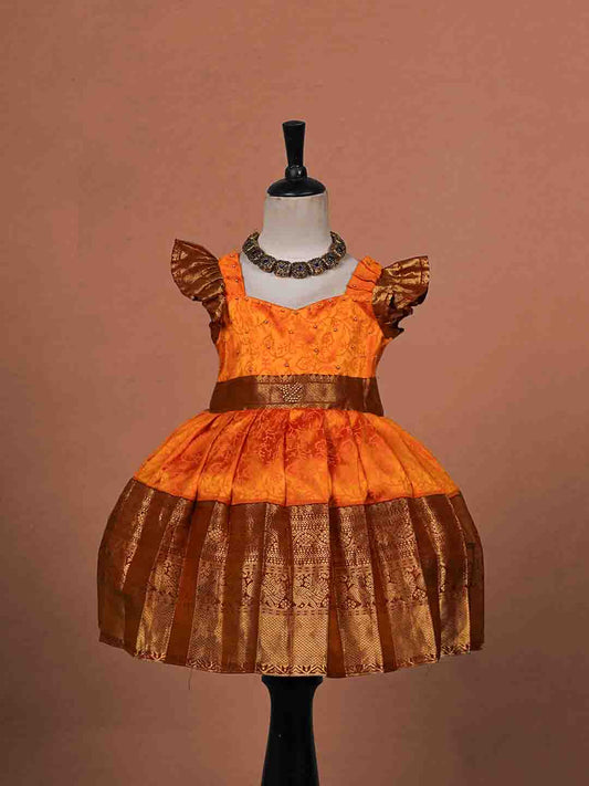 Vibrant Orange and Rich Cocoa Brown Raw Silk Children's Gown