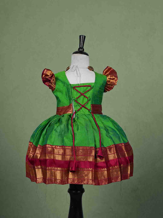 Vibrant Grass Green and Rich Magenta Raw Silk Children's Gown