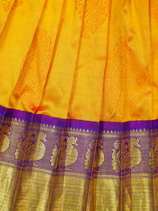 Violet Purple and Butterscotch yellow Kanchipuram Silk Pavadai Set