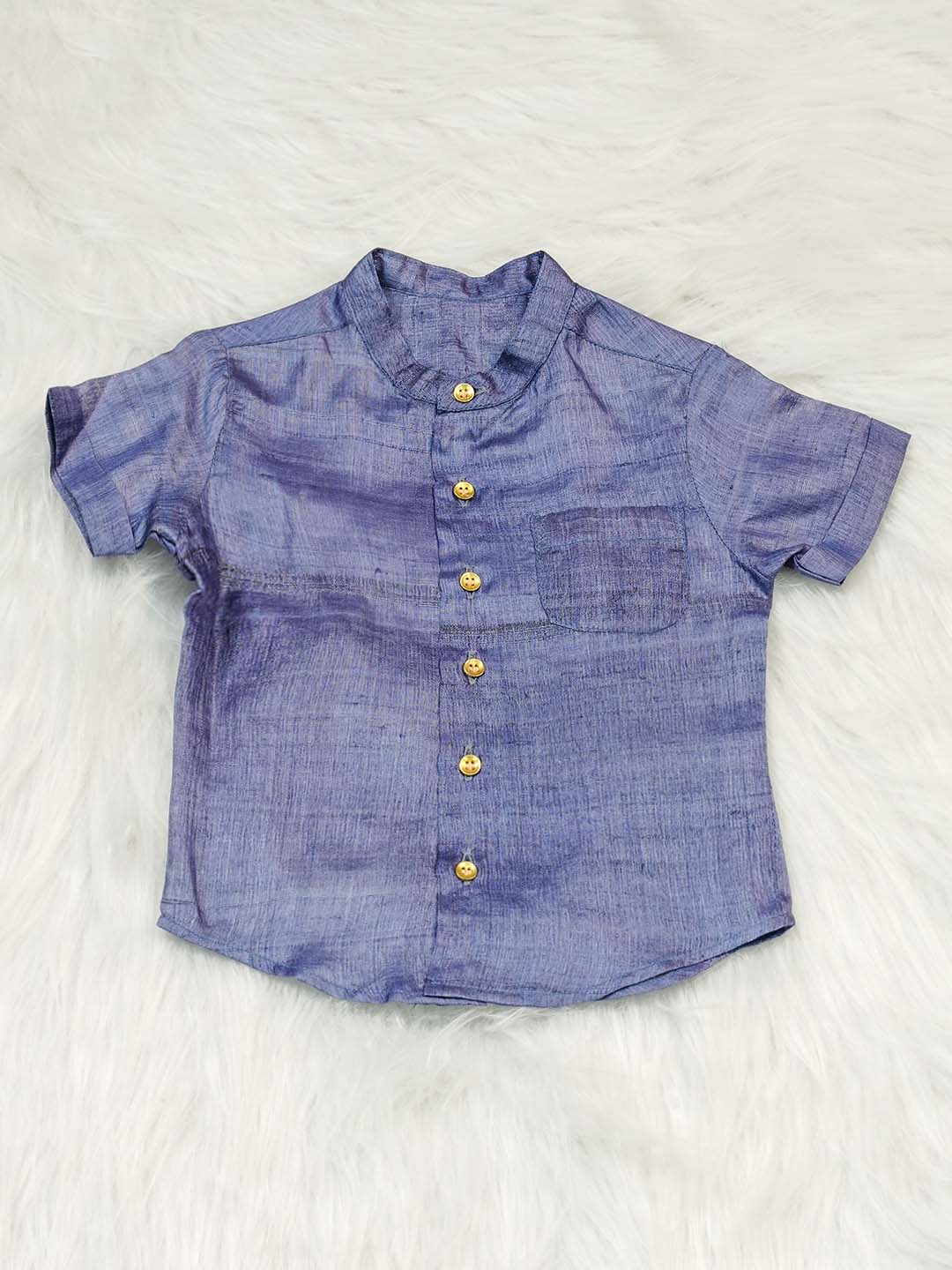 Violet Blue Kanchipuram Silk Baby boy shirt