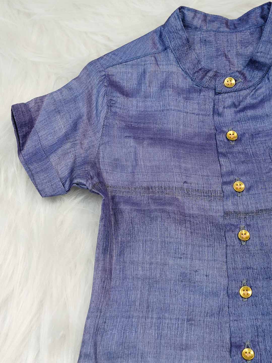 Violet Blue Kanchipuram Silk Baby boy shirt