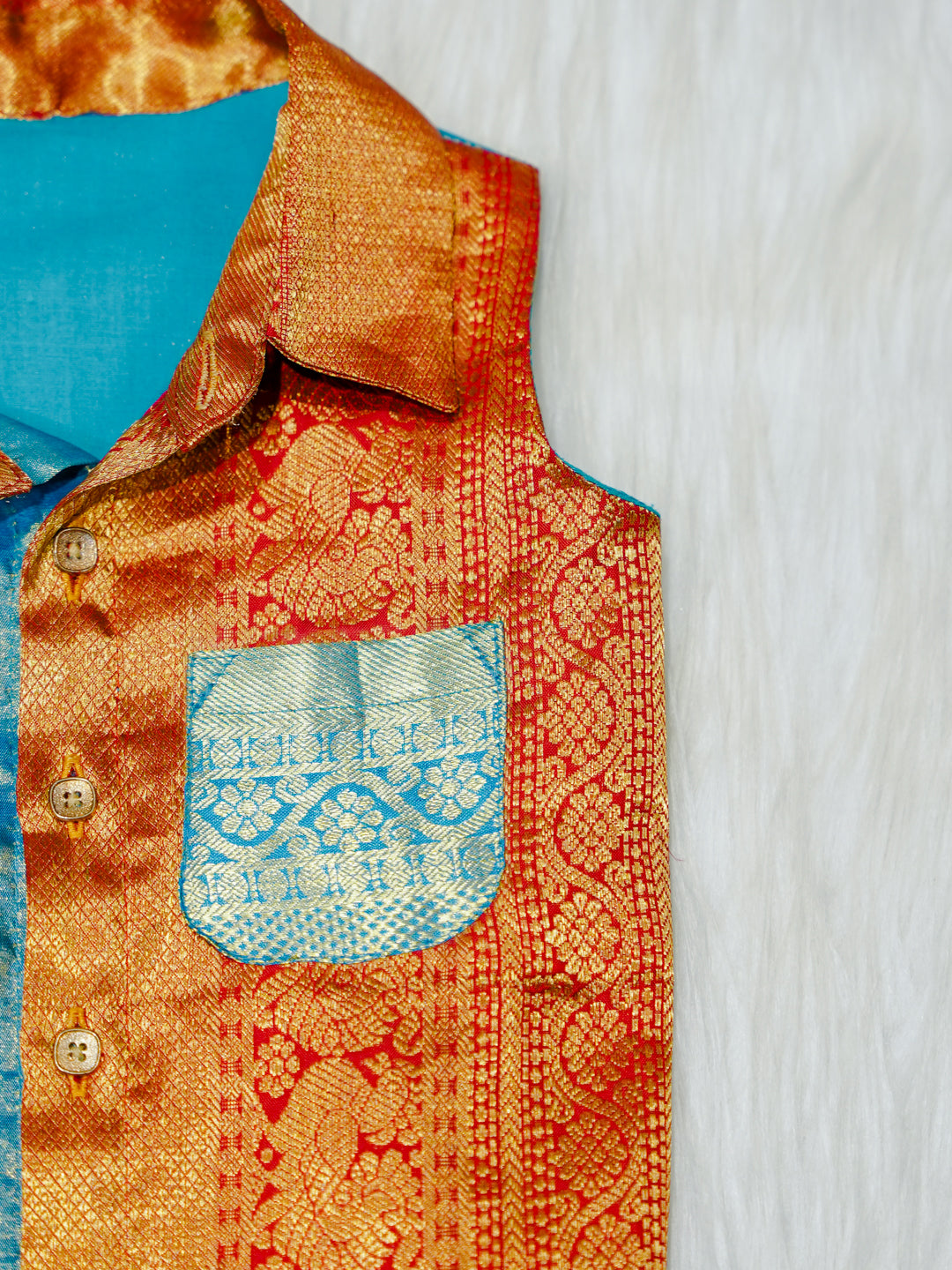 Teal & Copper Brocade Newborn Boy Romper with Booties