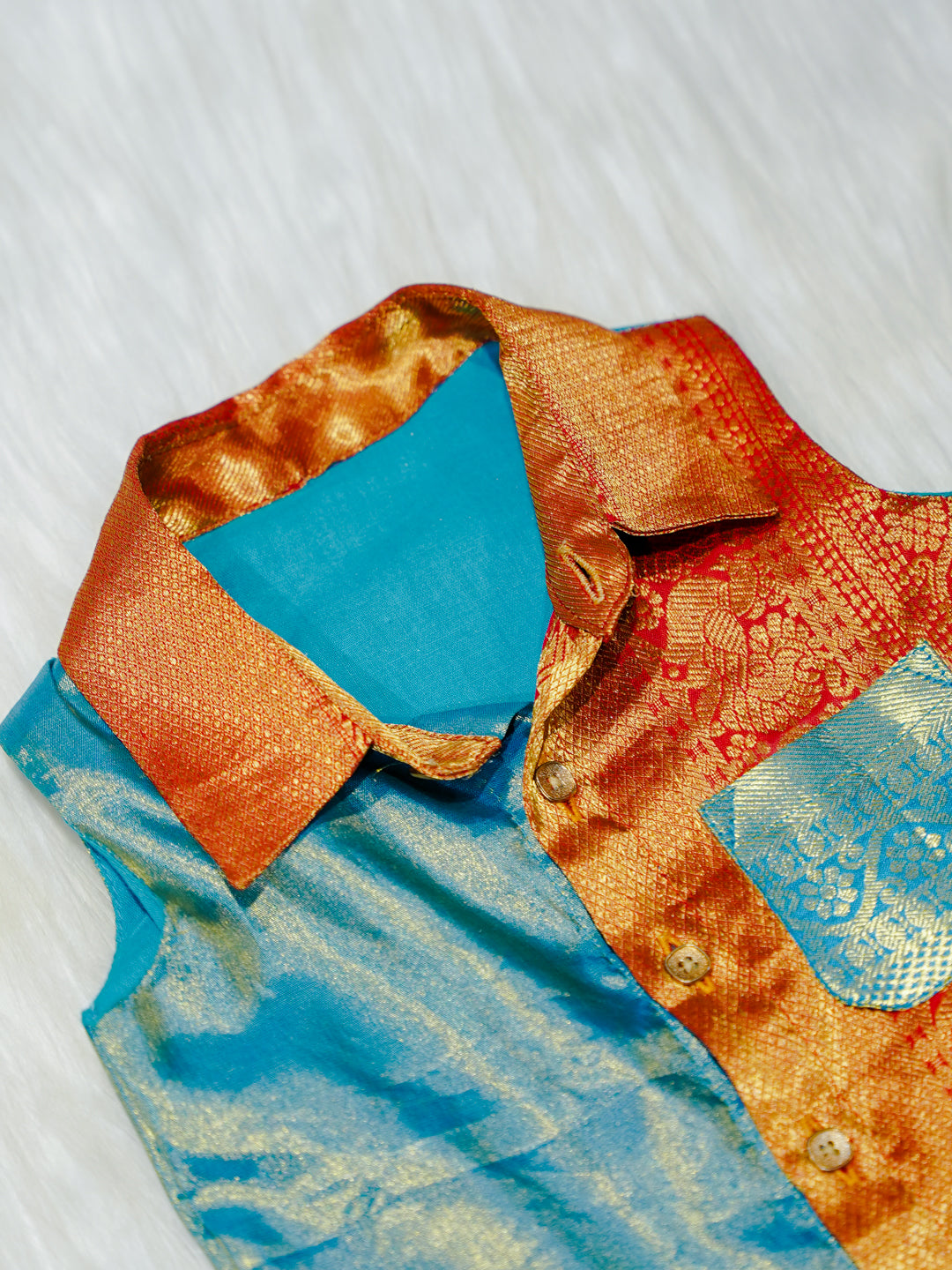 Teal & Copper Brocade Newborn Boy Romper with Booties