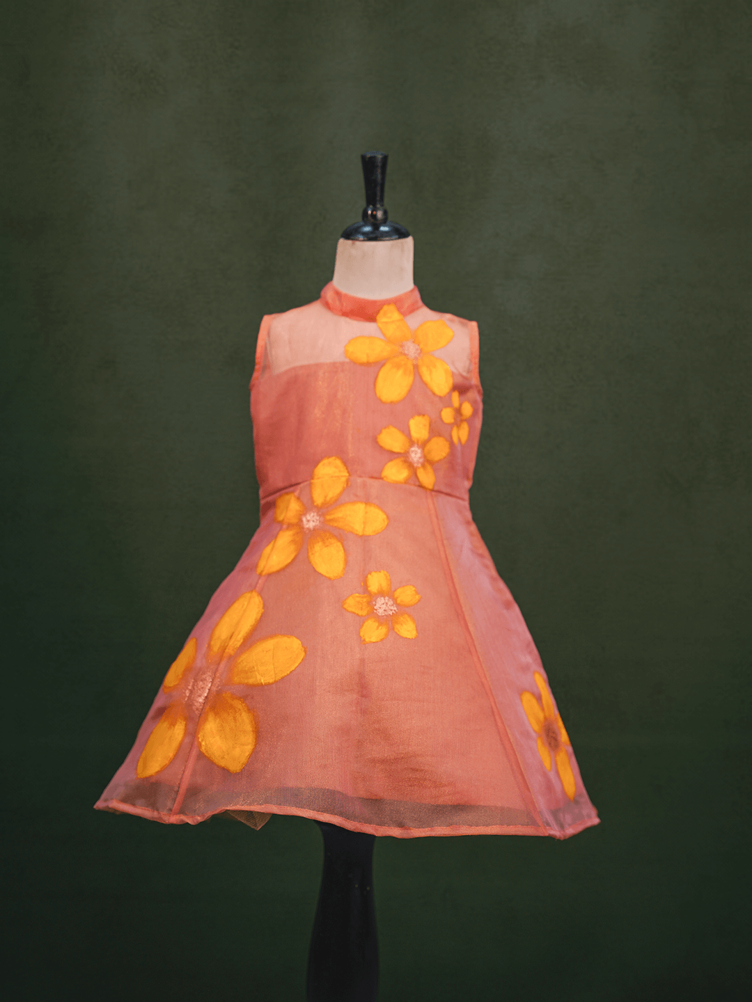 Peach hand-painted  Tissue Silk Gown