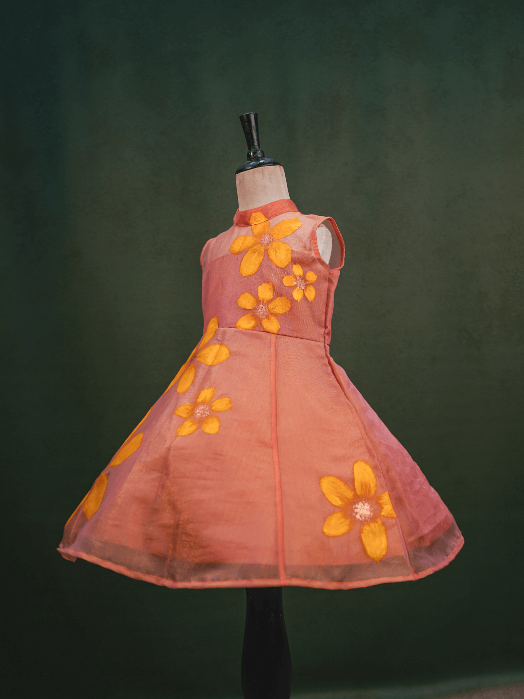 Peach hand-painted  Tissue Silk Gown