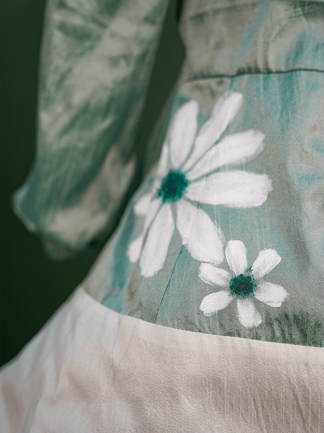 Sea green colored  hand-painted  Raw Silk Gown