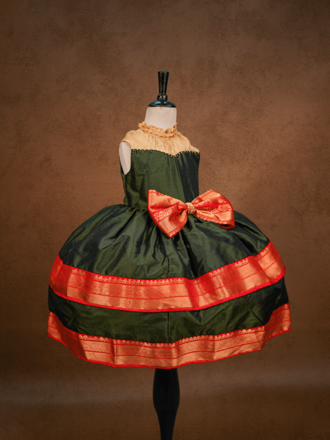 Bottle green  silk  Two-Tiered Kanjivaram Silk Gown