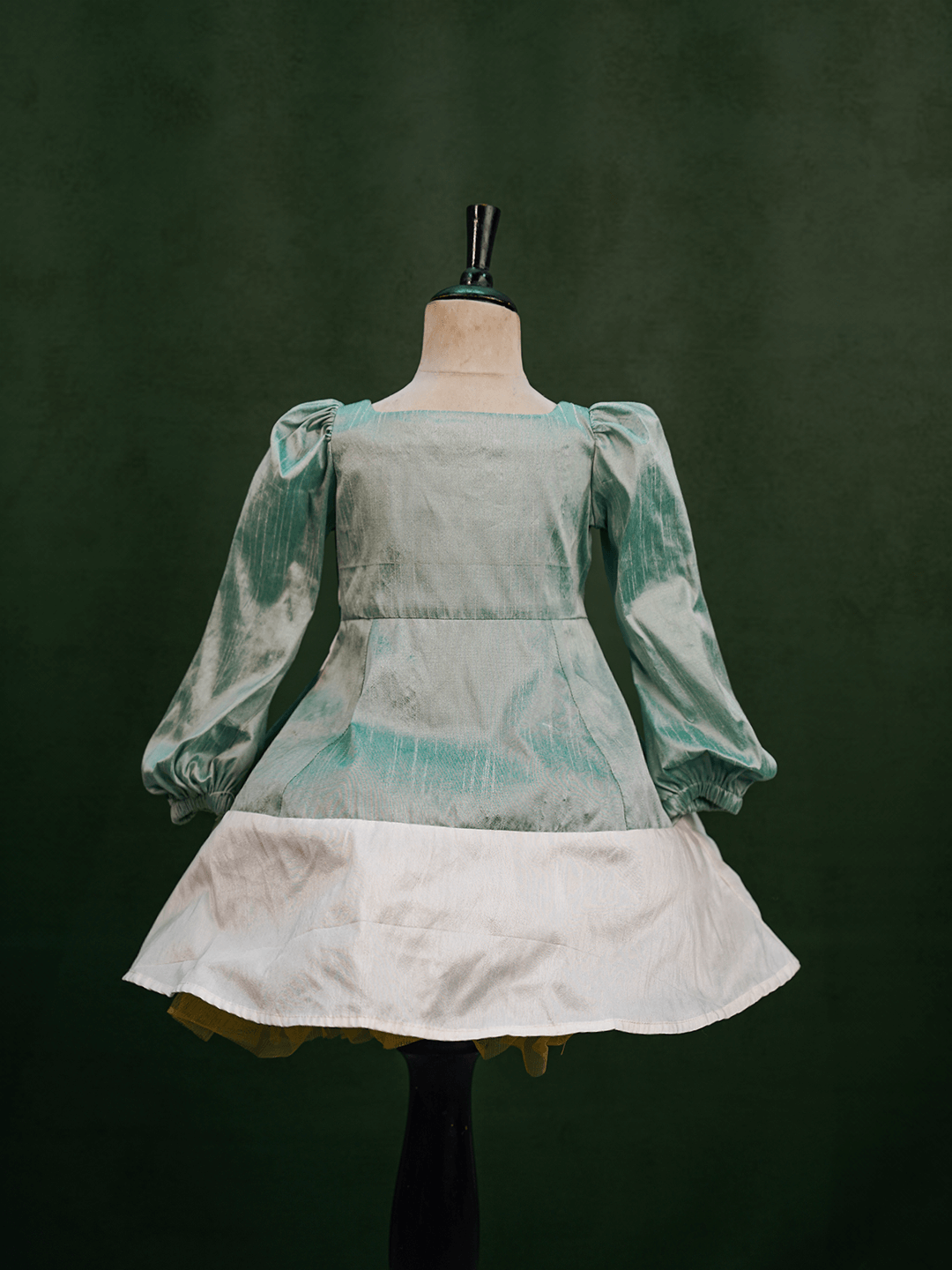 Sea green colored  hand-painted  Raw Silk Gown