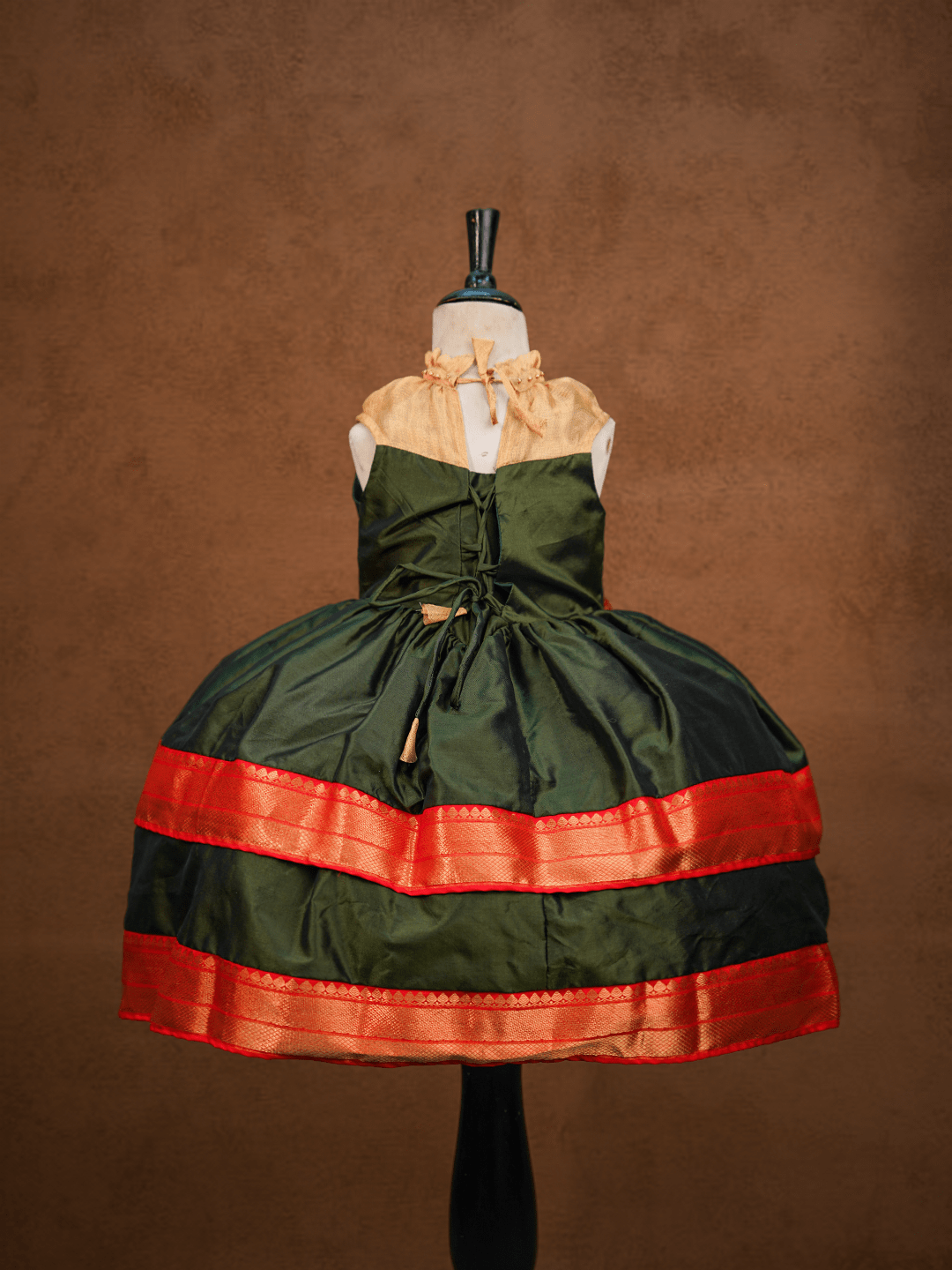 Bottle green  silk  Two-Tiered Kanjivaram Silk Gown