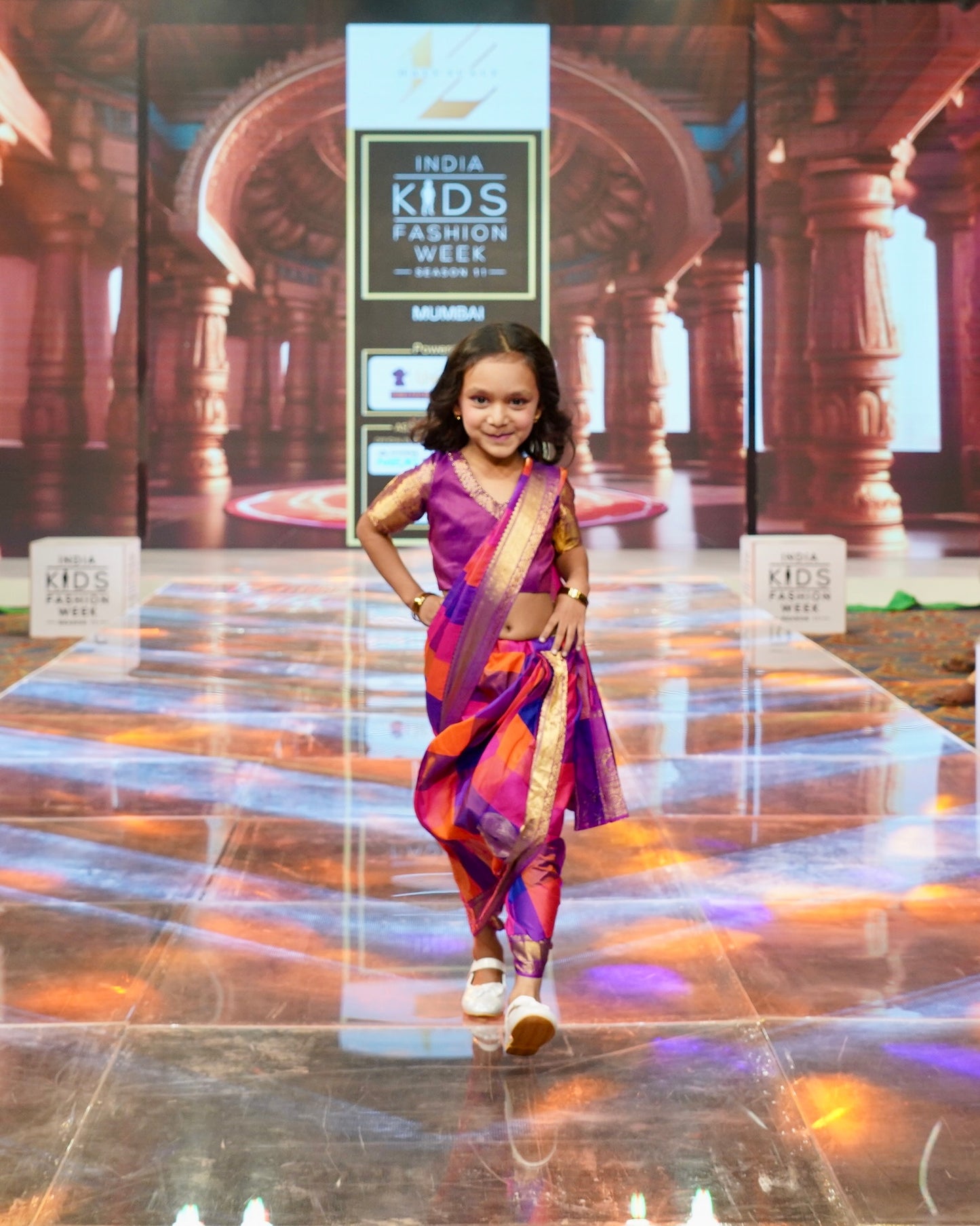 Red and Purple Fusion  Saree For Kids