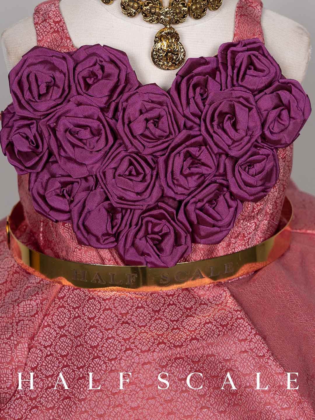 BubbleGum Pink Rosette Kanjivaram Silk gown