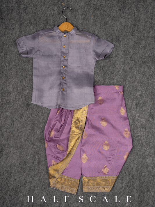 Lavendar and pink Kanjivaram Silk Dhoti Pants Set Clothing Half Scale