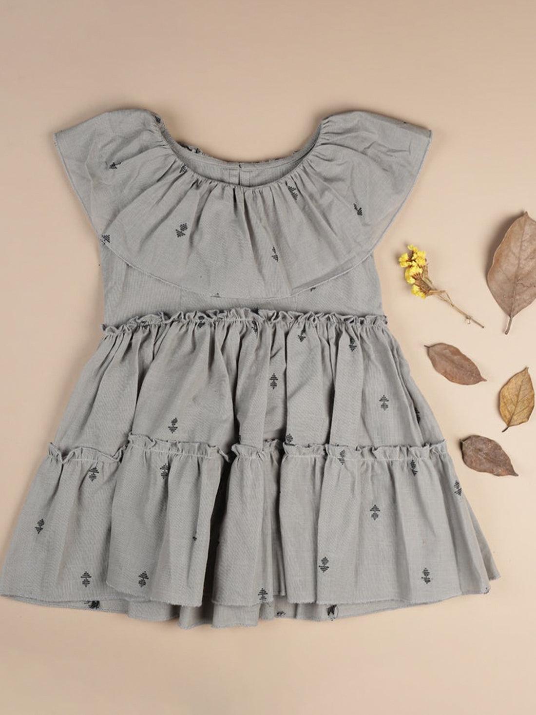 Handloom Woven Gray Girl’s Fit & Flare Dress WeaversKnot 