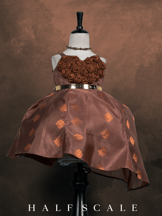 Copper Rosette Kanjivaram Silk Gown Clothing Half Scale