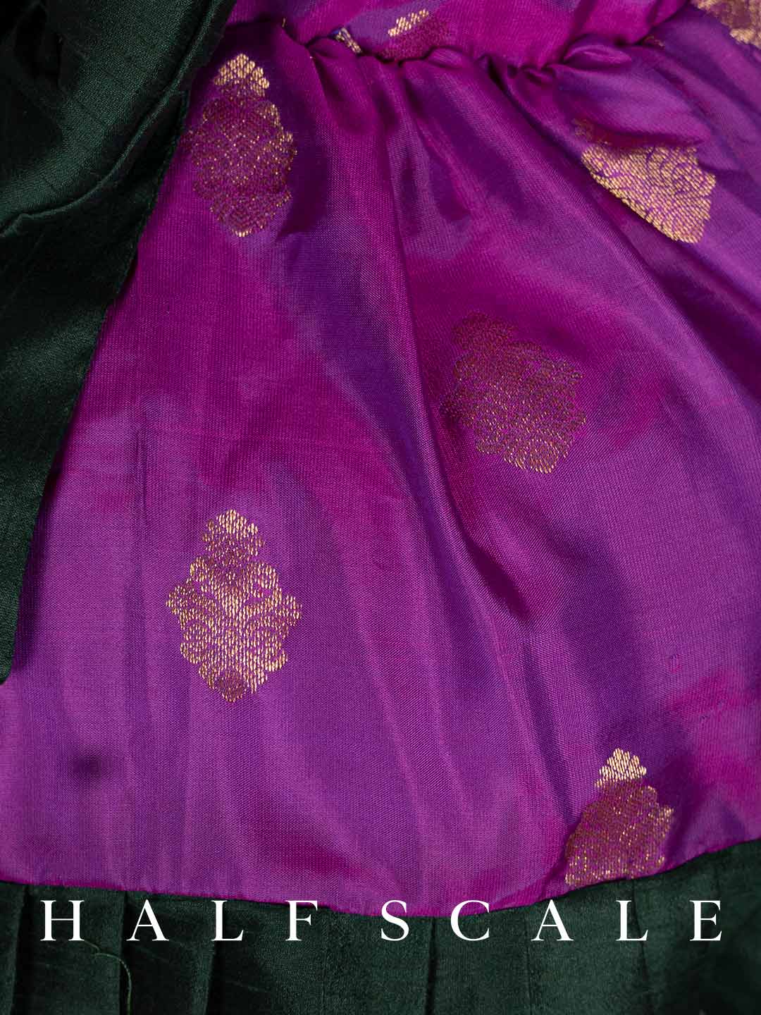Eggplant with Pleated Green Kanchi Pattu Frocks for Babies | Kids Wedding Dresses