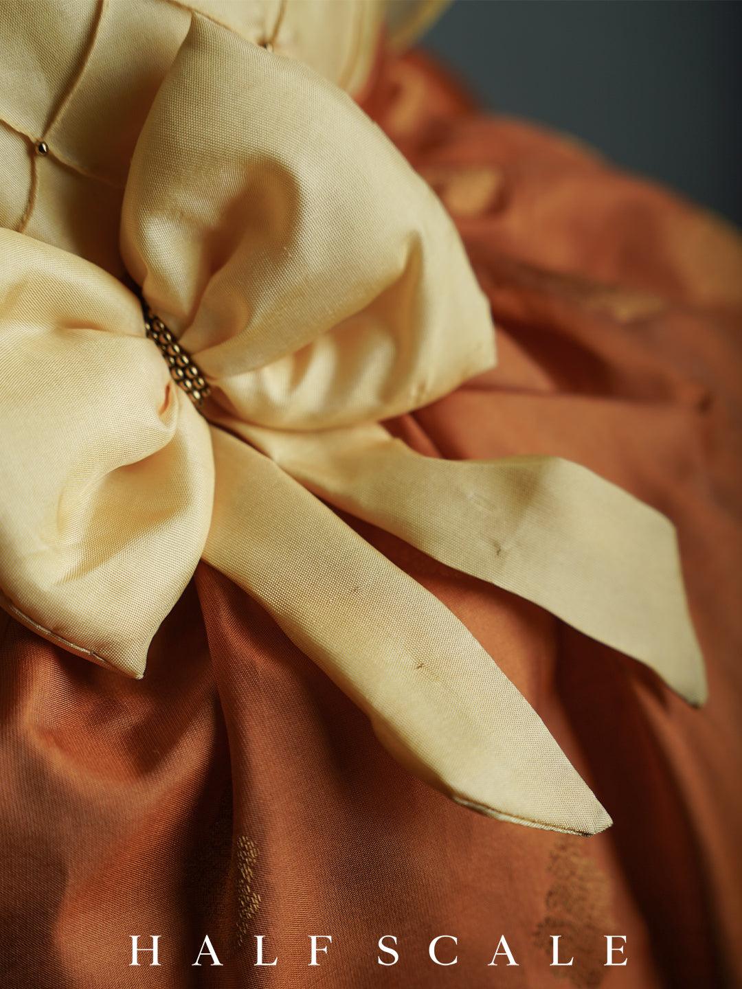 Buttermilk and Latte Kanjivaram Silk Gown Silk Gown Half Scale