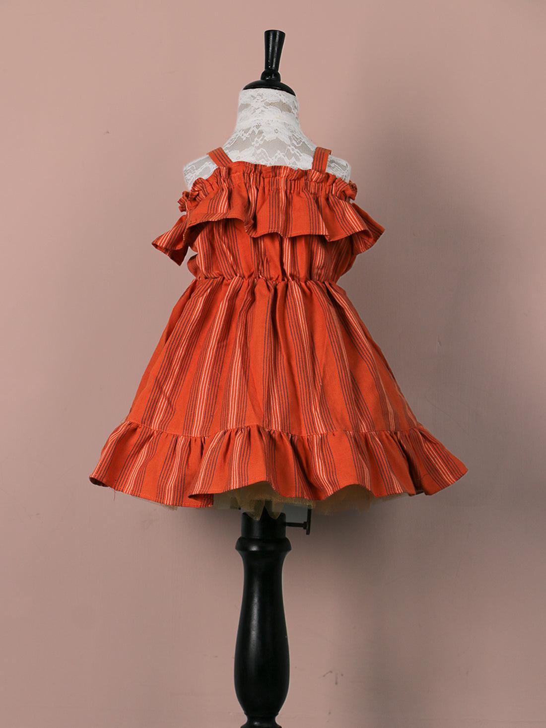 Handloom Woven carrot Girl’s Fit & Flare Dress WeaversKnot 