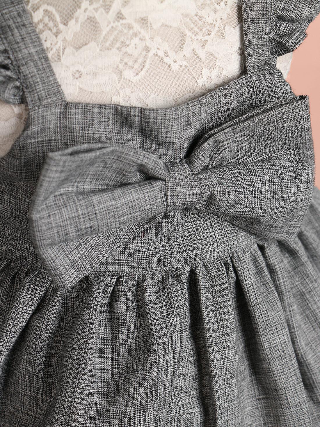 Handloom Woven Gray Girl's Fit & Flare Dress WeaversKnot 