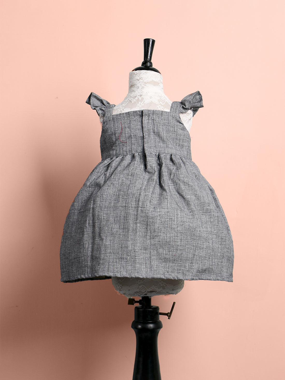 Handloom Woven Gray Girl's Fit & Flare Dress WeaversKnot 