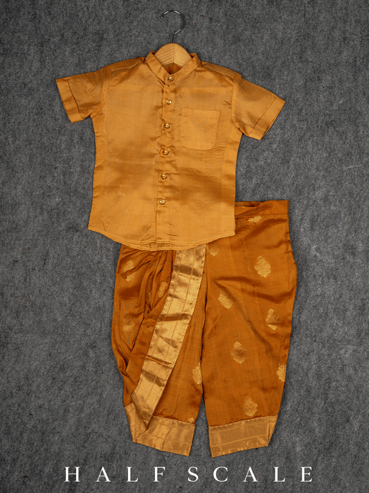 Yellow & Orange Kanjivaram Silk Dhoti Pants Set Clothing Half Scale