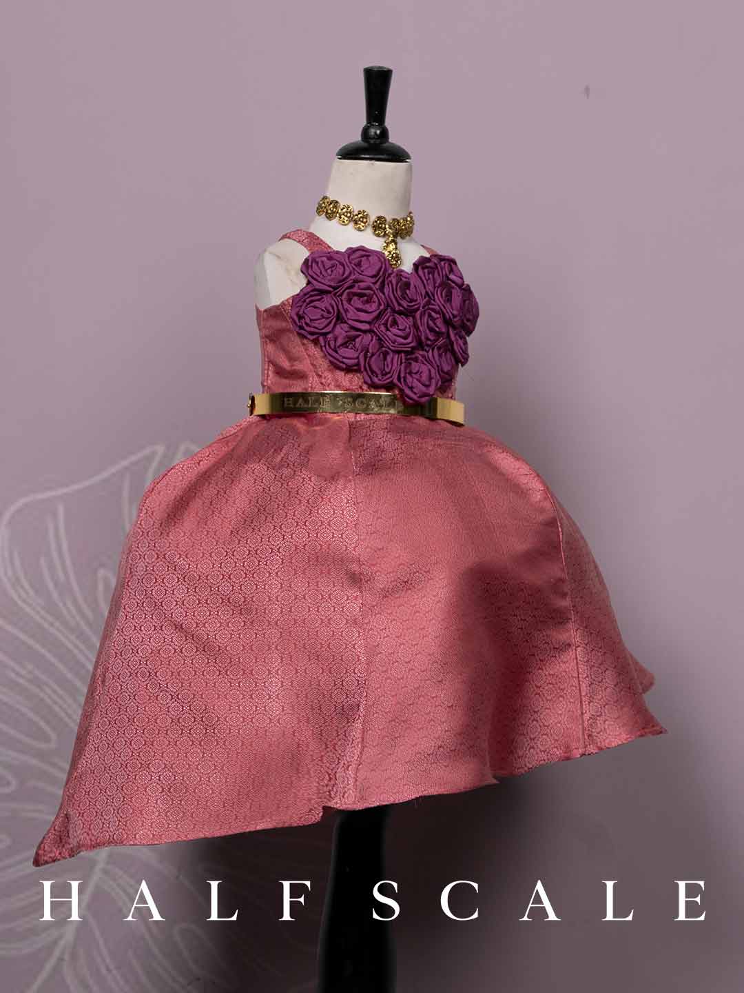 BubbleGum Pink Rosette Kanjivaram Silk gown
