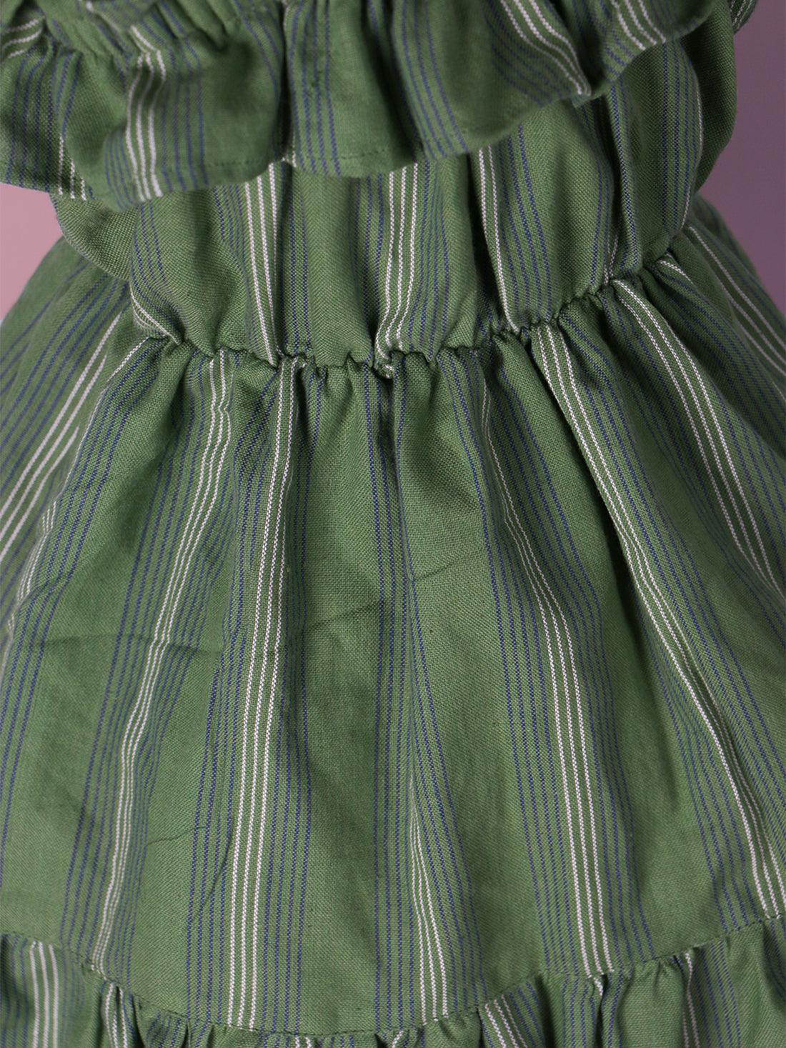 Handloom Woven Crocodile green Girl’s Fit & Flare Dress WeaversKnot 