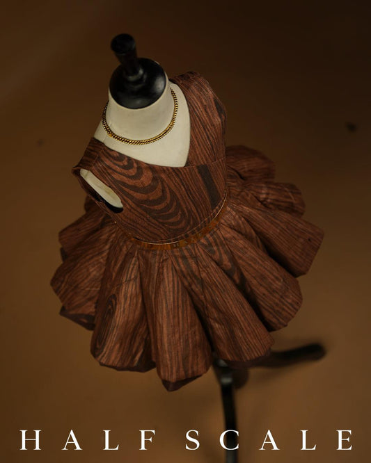 Hand Painted Walnut Tussar Silk Gown Tuscarora silk gown Half Scale