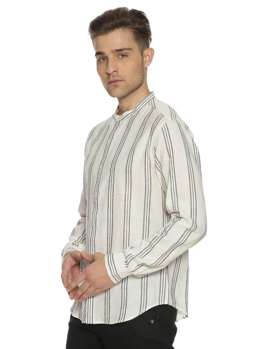 Handloom Woven White Stripes Men Slim Fit Shirt WeaversKnot 