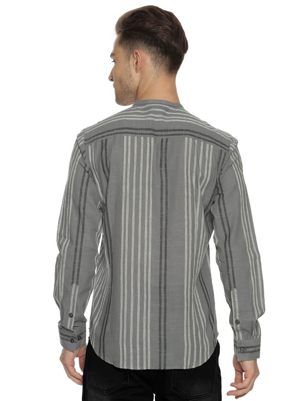 Handloom Woven Steel Gray Stripes Men Slim Fit Shirt WeaversKnot 