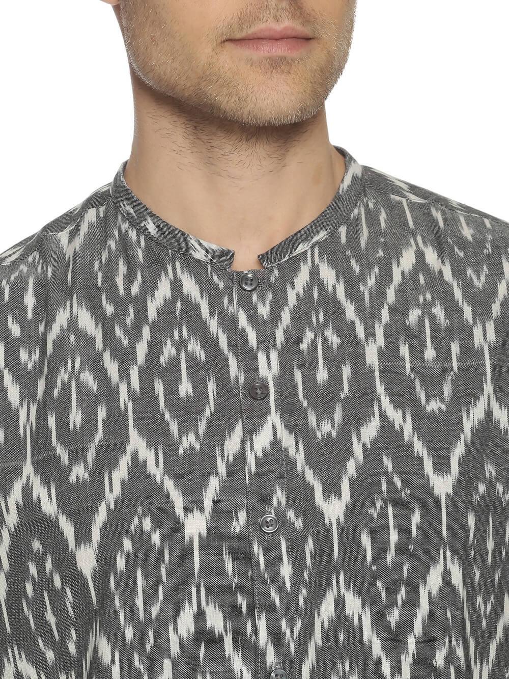 Ikat Woven Gray Men Slim Fit Half Sleeve Shirt WeaversKnot 