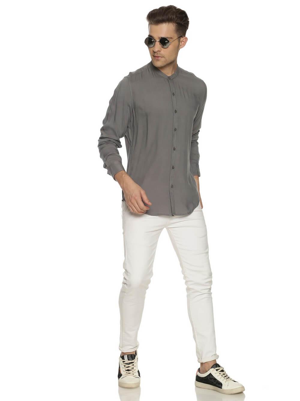 Rayon Gray Ultra Soft Skinny Fit Full Sleeve Shirt WeaversKnot 