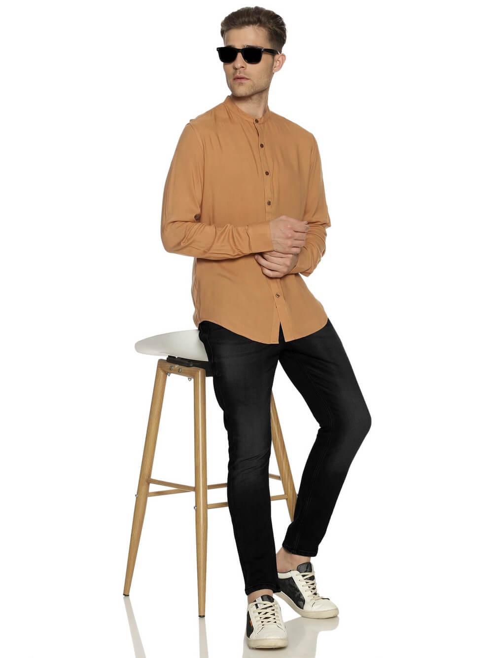 Rayon Sepia Ultra Soft Skinny Fit Full Sleeve Shirt WeaversKnot 