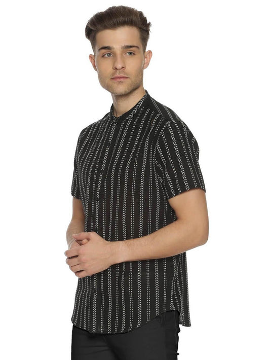 Handloom Woven Black Stripes Men Slim Fit Half Sleeve Shirt WeaversKnot 
