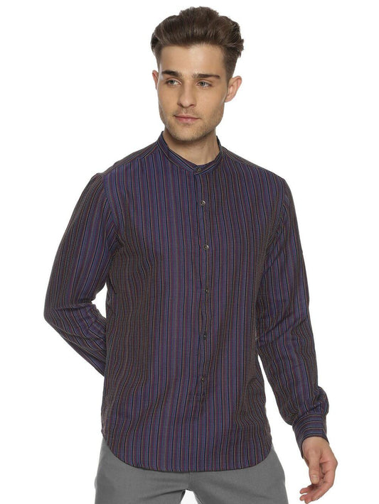 Jacquard Woven Indigo Men Slim Fit Full sleeves Shirt WeaversKnot 