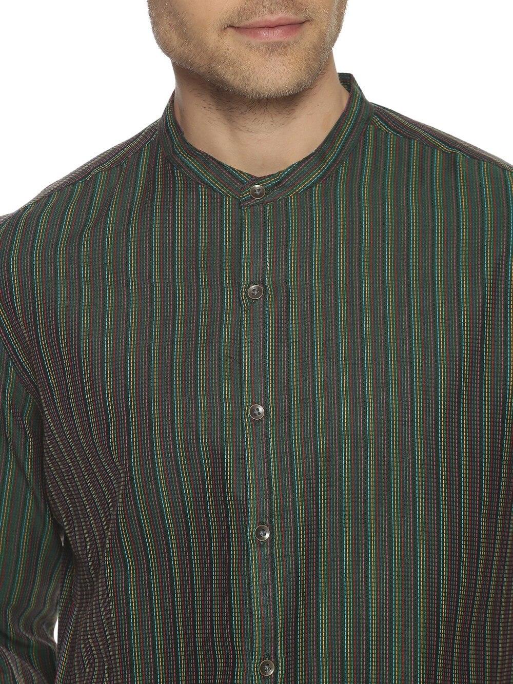 Jacquard Woven Sacramento Green Men Slim Fit Full sleeves Shirt WeaversKnot 