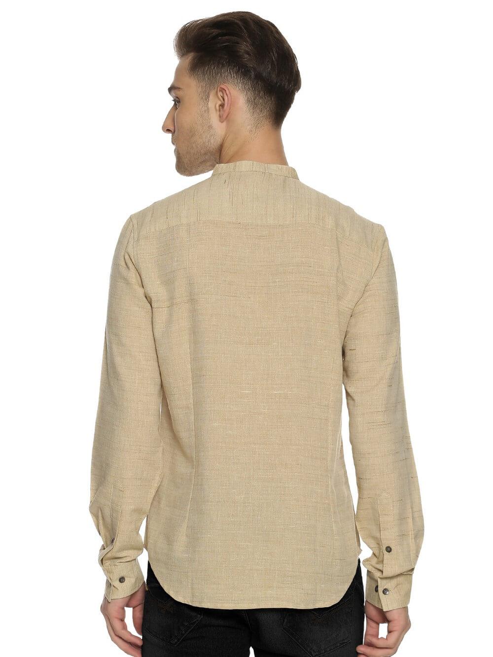 Handloom Woven Tan Men Slim Fit Shirt WeaversKnot 
