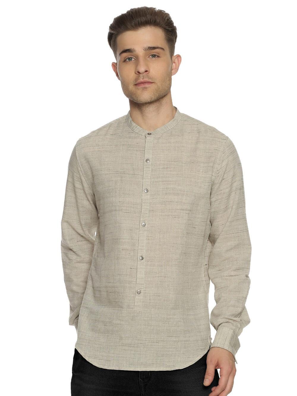 Handloom Woven Gray Men Slim Fit Shirt WeaversKnot 