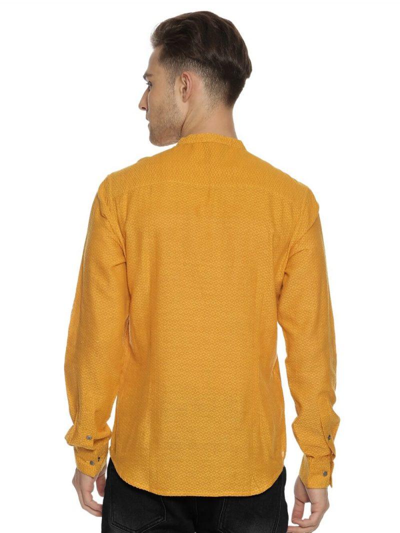 Jacquard Woven Mustard Yellow Men Slim Fit Full sleeves Shirt WeaversKnot 