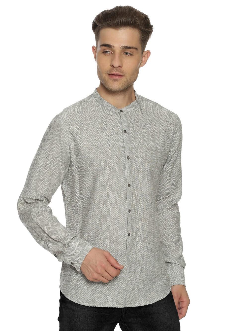 Jacquard Woven Gray Men Slim Fit Full sleeves Shirt WeaversKnot 