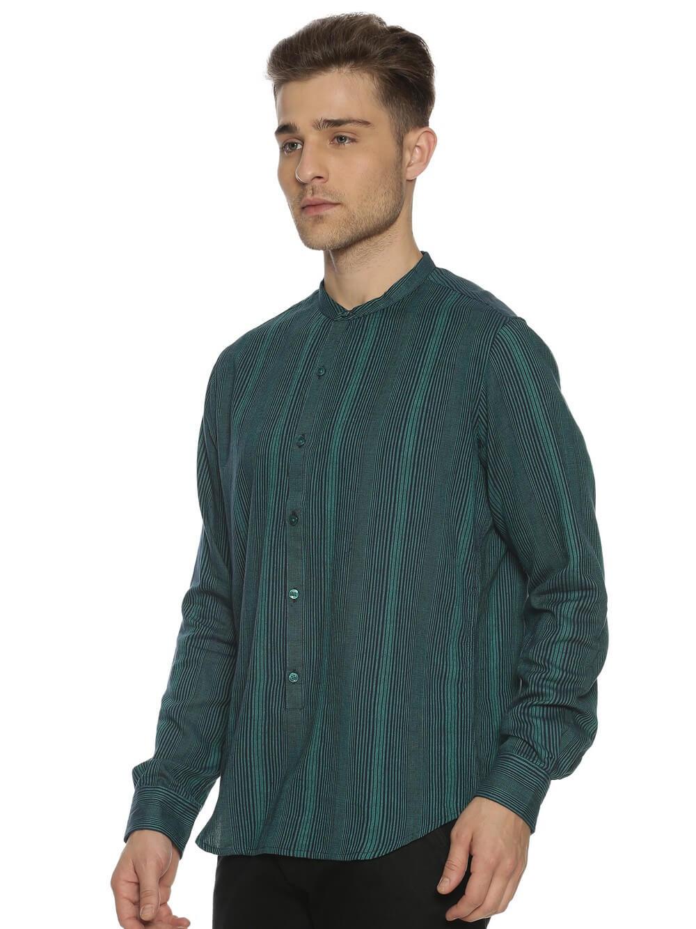 Jacquard Woven Teal Men Slim Fit Full sleeves Shirt WeaversKnot 