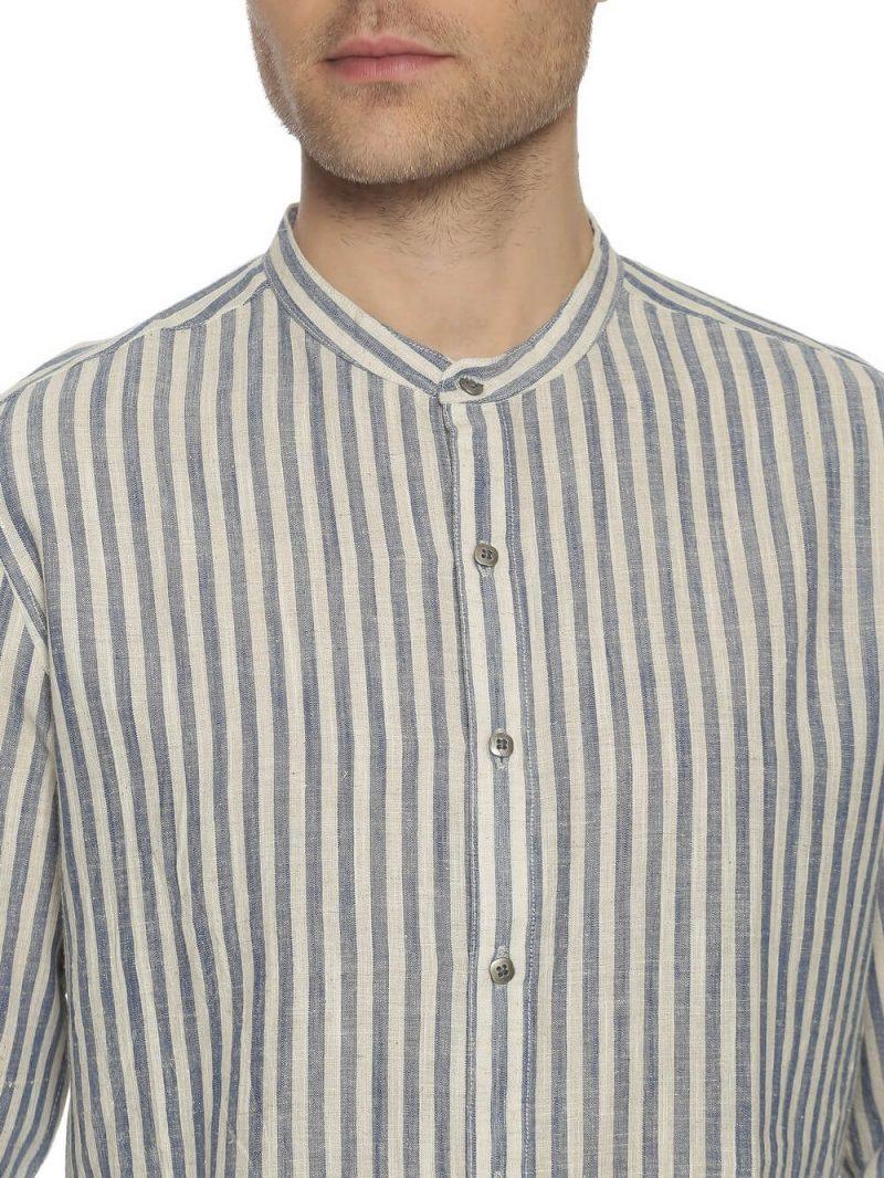 Handloom Woven Blue Stripes Men Slim Fit Shirt WeaversKnot 