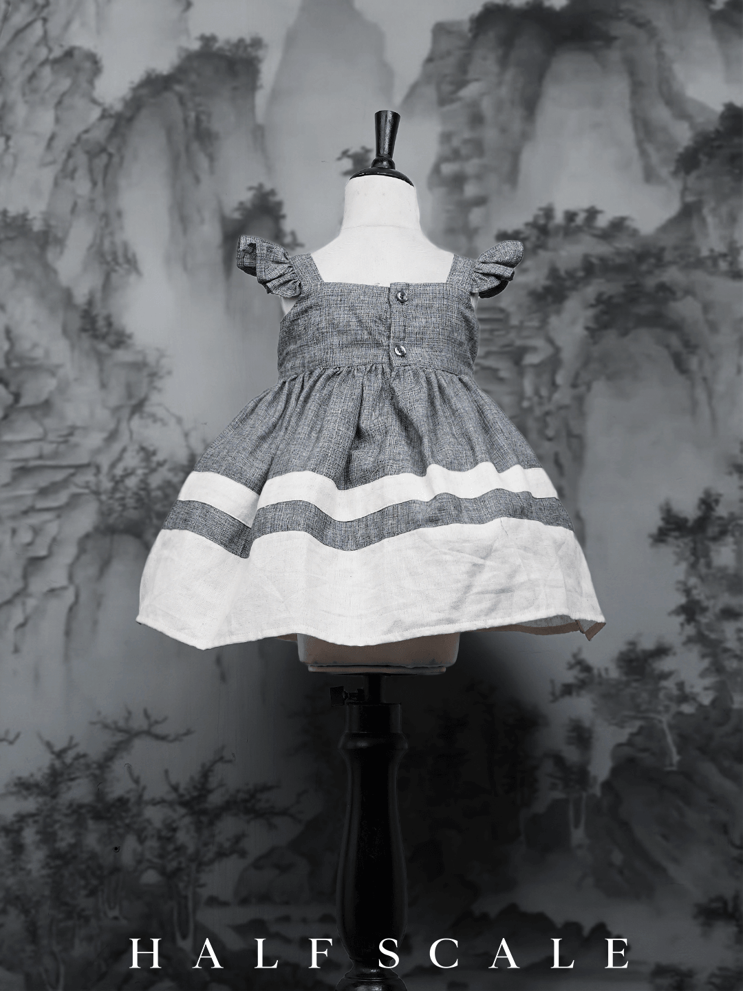 Handloom Woven Gray Girl's Fit & Flare Dress with White Stripes Clothing WeaversKnot